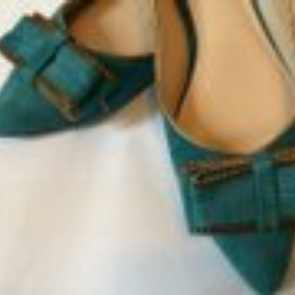 Tesori Teal Suede D'Orsay Pointed Ballet Flat Shoes Zipper Bow Accent